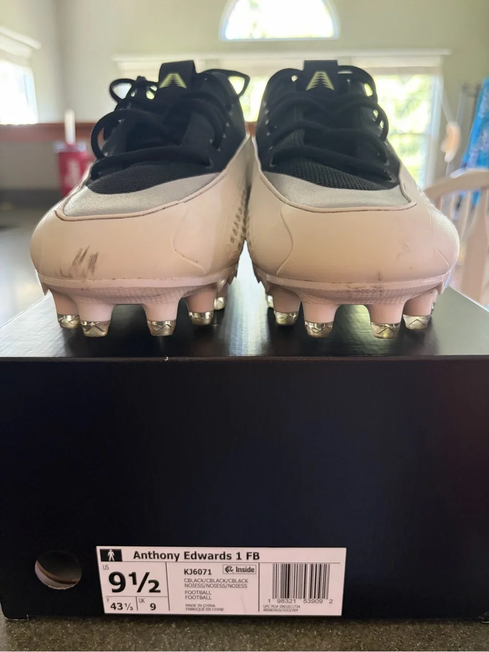 adidas Anthony Edwards 1 Low Football Cleat - Black/White/Green Accent
